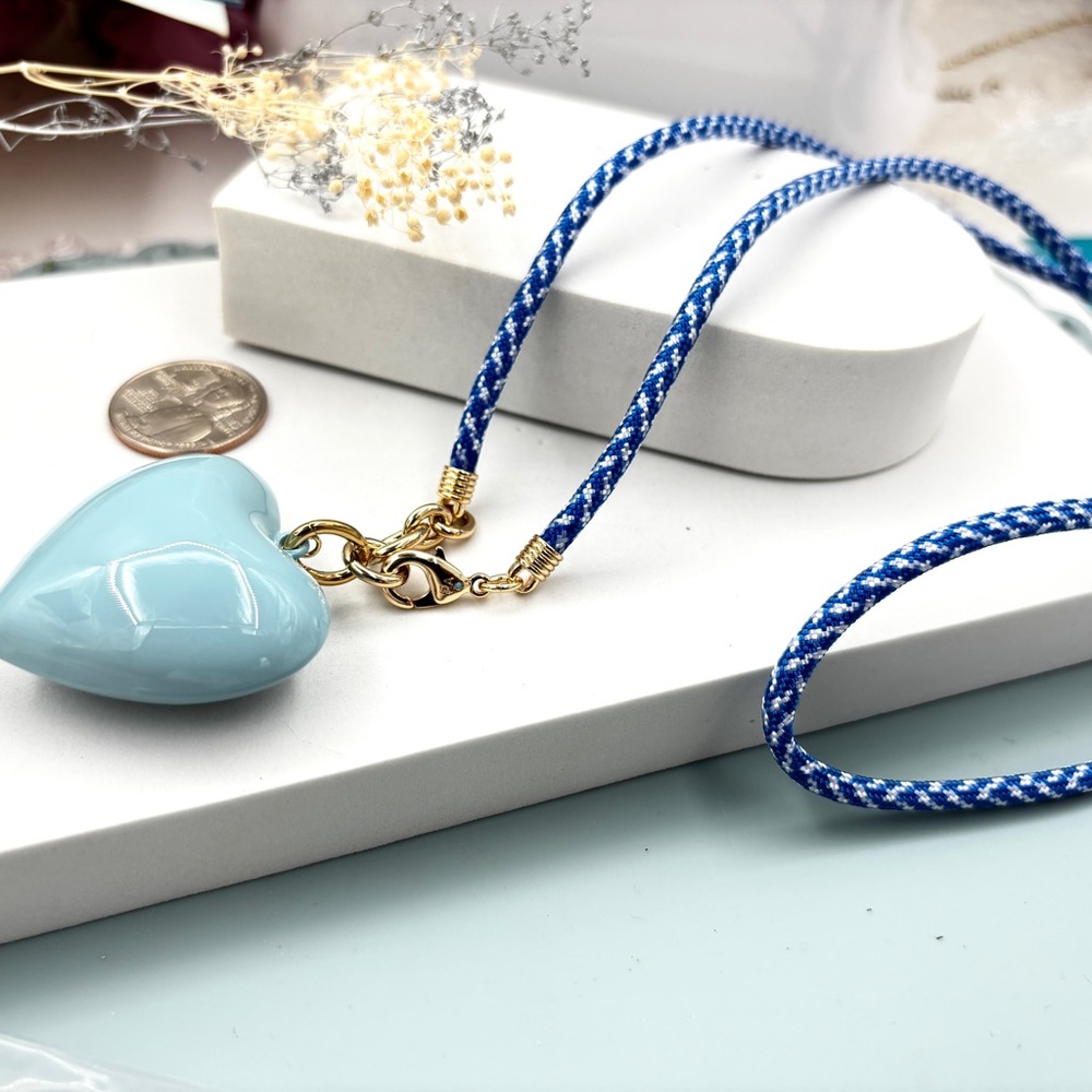 ROXANNE ASSOULIN The Long Happy Cord Charm Necklace Denim &  Florentine heart - Picture 7 of 7